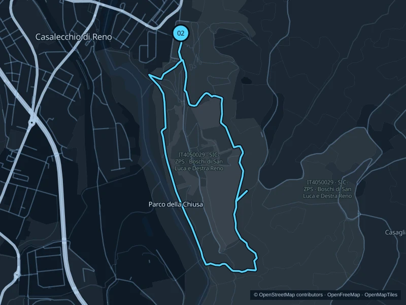 Map of the 4.7 km Parco della Chiusa · Talon run, with start and finish marked 02.