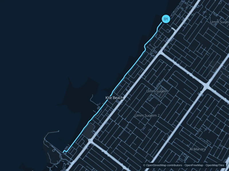 Map of the 6.1 km Kite Beach run, with start and finish marked 01.