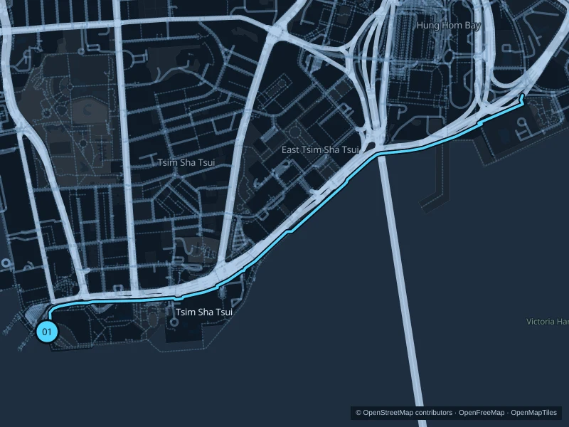 Map of the 4.0 km Tsim Sha Tsui Promenade run, with start and finish marked 01.