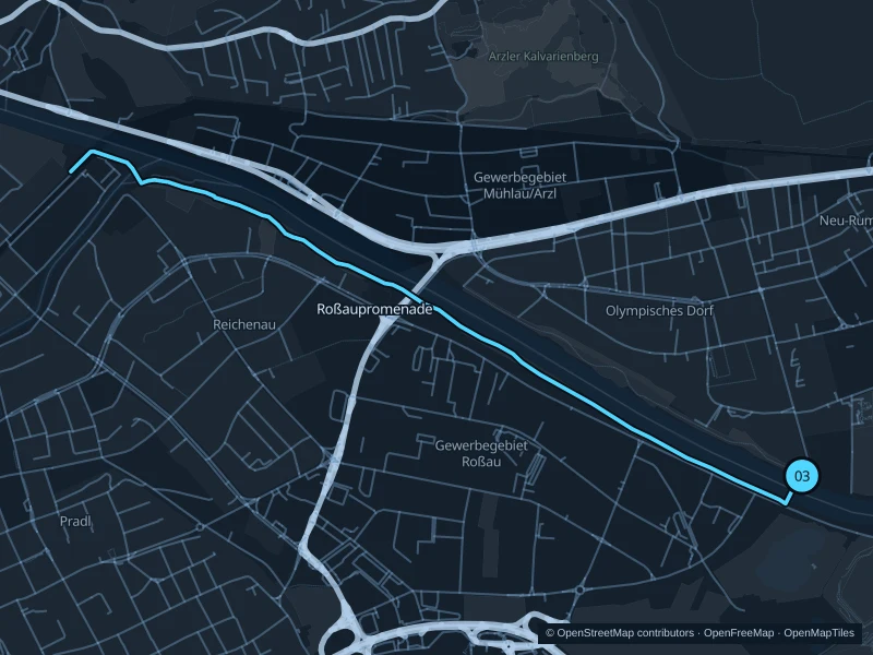 Map of the 5.9 km Roßaupromenade run, with start and finish marked 03.