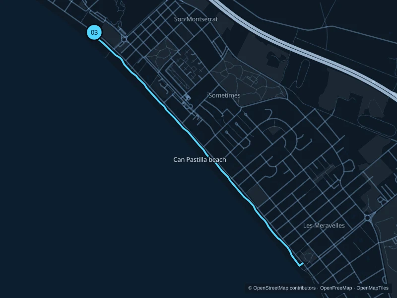 Map of the 4.1 km Can Pastilla & Platja de Palma run, with start and finish marked 03.