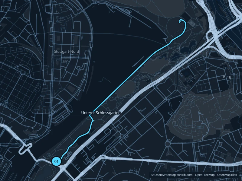 Map of the 3.7 km Unterer Schlossgarten run, with start and finish marked 01.