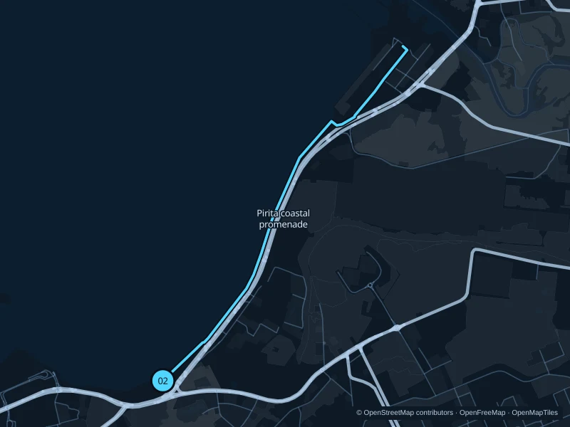 Map of the 6.2 km Pirita coastal promenade run, with start and finish marked 02.
